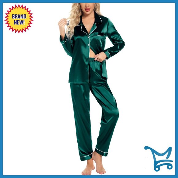 Silk Pajama Set Long Sleeve Button-Up Lounge Sleepwear Women's
